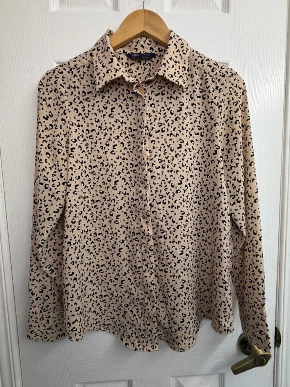 M&S Collection Leopard Print Button-Up Blouse Neutral Old Money Office Chic 6/10